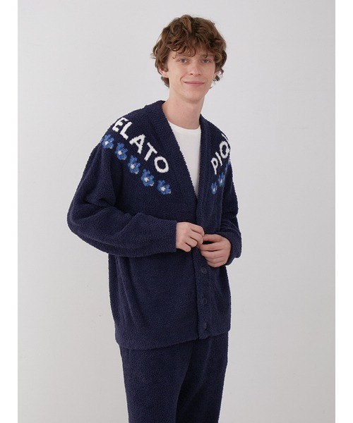 gelato pique（ジェラートピケ）の「【HOMME】ベビモコフラワージャガードカーディガン（ルームウェア/パジャマ・メンズ・クリーム/ネイビー・MEDIUM/LARGE）」の10枚目の写真