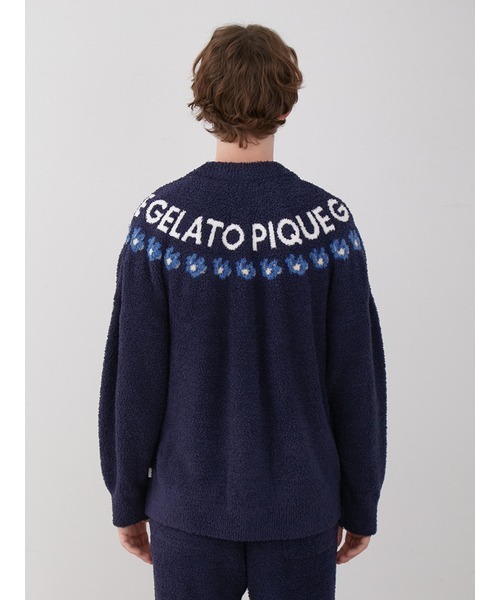 gelato pique（ジェラートピケ）の「【HOMME】ベビモコフラワージャガードカーディガン（ルームウェア/パジャマ・メンズ・クリーム/ネイビー・MEDIUM/LARGE）」の11枚目の写真