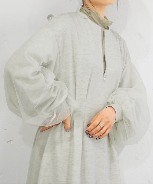 tiptop(ティップトップ)の「ハーフジップ袖チュールワンピース(ワンピース・レディース・ブラック/グレー/チャコールグレー・FREE)」の13枚目の写真