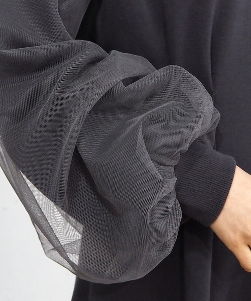 tiptop(ティップトップ)の「ハーフジップ袖チュールワンピース(ワンピース・レディース・ブラック/グレー/チャコールグレー・FREE)」の8枚目の写真