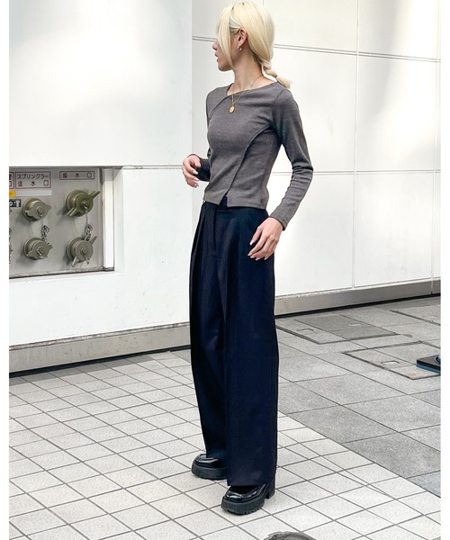 3.3 Field Trip (3.3フィールドトリップ)の「3.3 Field Trip/アンバランスラップ長袖T ド 2996075(Tシャツ/カットソー・レディース・チャコール/ブラック/アイボリー・FREE)」の6枚目の写真