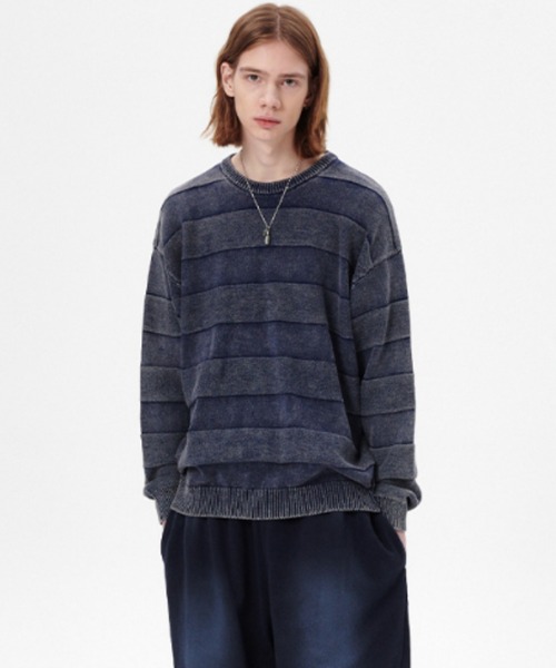 MAHAGRID(マハグリッド)の「『mahagrid/マハグリッド』WASHED STRIPE KNIT/ボーダーニット(ニット/セーター・メンズ・ネイビー/ピンク・M/L)」の13枚目の写真