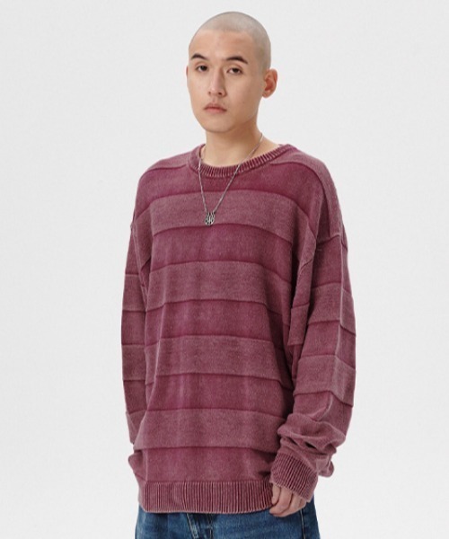 MAHAGRID(マハグリッド)の「『mahagrid/マハグリッド』WASHED STRIPE KNIT/ボーダーニット(ニット/セーター・メンズ・ネイビー/ピンク・M/L)」の14枚目の写真