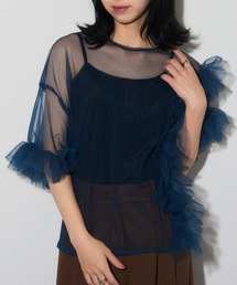 【MAISON BREEZE reveur】アシンメトリーフリルシアーチュールブラウス シアートップス trc