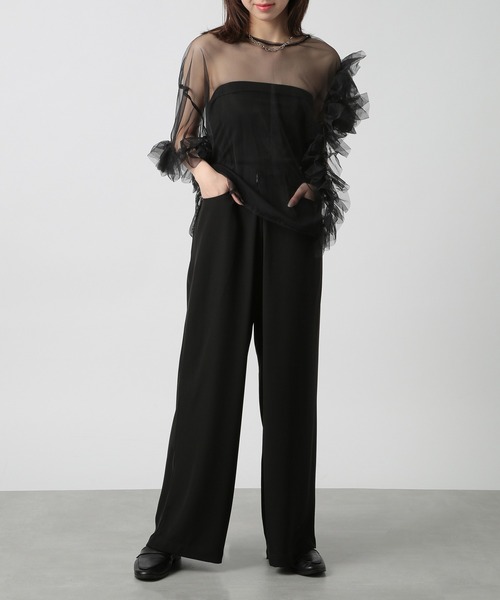 【セール】【MAISON BREEZE reveur】asymmetry frill sheer tulle blouse アシンメトリーフリルシアーチュールブラウス シアートップス trc（シャツ/ブラウス）｜MAISON BREEZE reveur（メゾンブリーズレヴール）