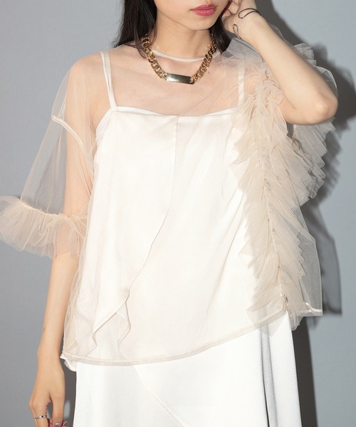 【セール】【MAISON BREEZE reveur】asymmetry frill sheer tulle blouse アシンメトリーフリルシアーチュールブラウス シアートップス trc（シャツ/ブラウス）｜MAISON BREEZE reveur（メゾンブリーズレヴール）