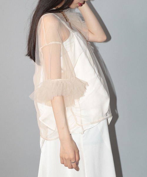 【セール】【MAISON BREEZE reveur】asymmetry frill sheer tulle blouse アシンメトリーフリルシアーチュールブラウス シアートップス trc（シャツ/ブラウス）｜MAISON BREEZE reveur（メゾンブリーズレヴール）