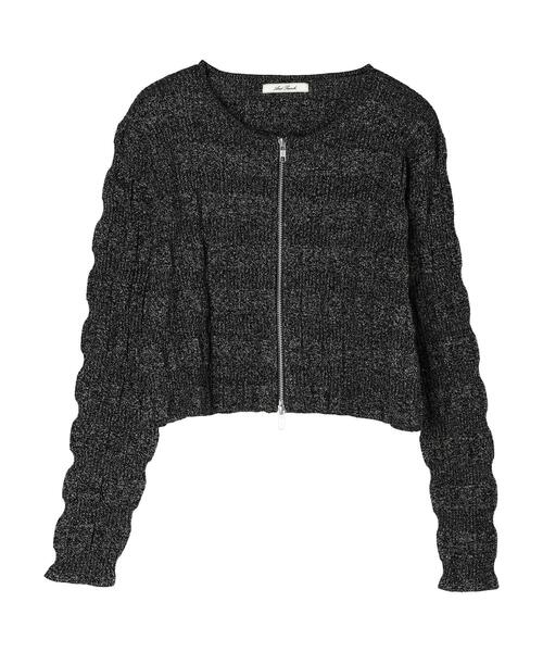 Green　Parks（グリーンパークス）の「・AND　SEARCH　ラメランダムリブカーディガン（カーディガン/ボレロ・レディース・ブラック/アイボリー/オレンジ・FREE）」の7枚目の写真