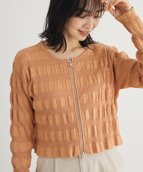 Green　Parks（グリーンパークス）の「・AND　SEARCH　ラメランダムリブカーディガン（カーディガン/ボレロ・レディース・ブラック/アイボリー/オレンジ・FREE）」の3枚目の写真