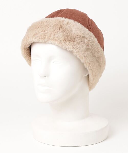 ブラウンファービーニー帽子 セール】【HIKA】フェイクスエードファーニットCAP（ニットキャップ