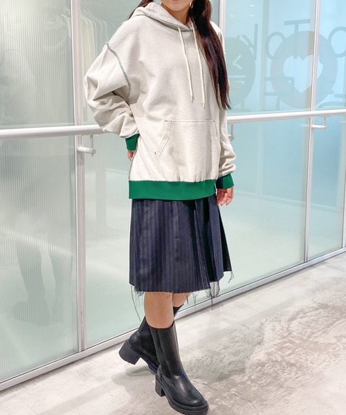 ALAND（エーランド）の「【UNISEX】ALAND／リバースステッチフーディー 2997322（パーカー・レディース・ライトグレー/ネイビー/グリーン・FREE）」の12枚目の写真