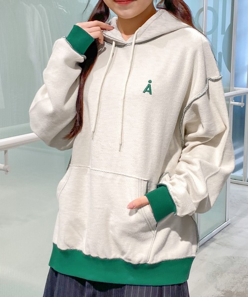 ALAND（エーランド）の「【UNISEX】ALAND／リバースステッチフーディー 2997322（パーカー・レディース・ライトグレー/ネイビー/グリーン・FREE）」の14枚目の写真