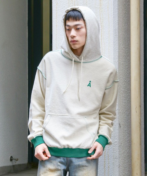 ALAND（エーランド）の「【UNISEX】ALAND／リバースステッチフーディー 2997322（パーカー・レディース・ライトグレー/ネイビー/グリーン・FREE）」の8枚目の写真