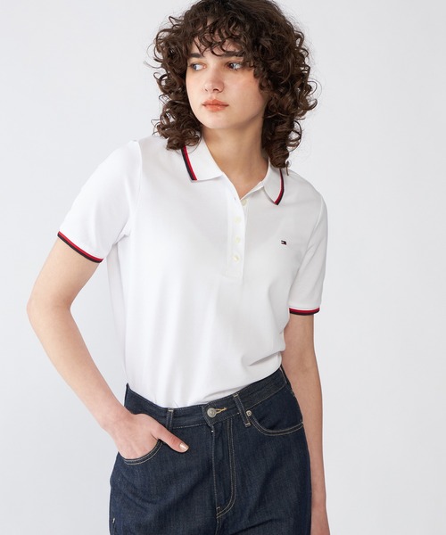TOMMY HILFIGER（トミーヒルフィガー）の「【FUDGE掲載】オリンピックストライプレギュラーポロシャツ（ポロシャツ・レディース・ネイビー/ホワイト・MEDIUM/SMALL/X-SMALL）」の2枚目の写真
