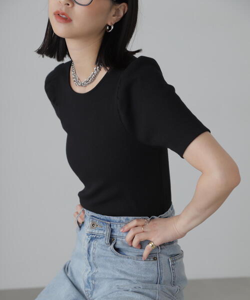 FREE'S MART（フリーズマート）の「◆バックリボンパフスリーブテレコカットソー（Tシャツ/カットソー・レディース・ブラック/ホワイト/ピンク/ライトグリーン・FREE）」の6枚目の写真