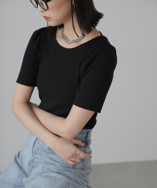 FREE'S MART（フリーズマート）の「◆バックリボンパフスリーブテレコカットソー（Tシャツ/カットソー・レディース・ブラック/ホワイト/ピンク/ライトグリーン・FREE）」の7枚目の写真