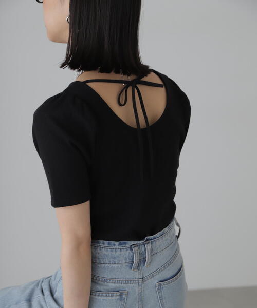 FREE'S MART（フリーズマート）の「◆バックリボンパフスリーブテレコカットソー（Tシャツ/カットソー・レディース・ブラック/ホワイト/ピンク/ライトグリーン・FREE）」の9枚目の写真