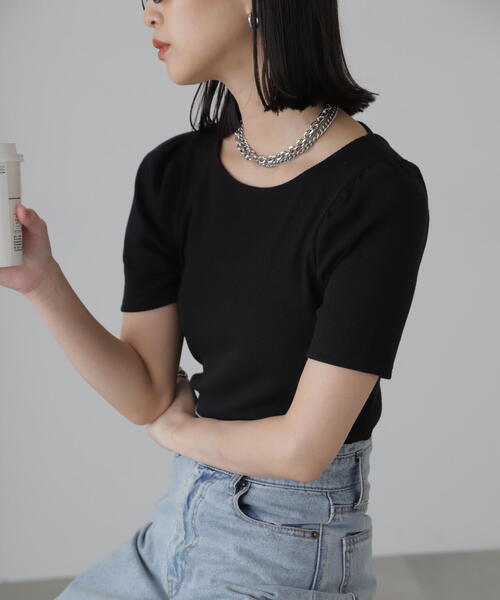 FREE'S MART（フリーズマート）の「◆バックリボンパフスリーブテレコカットソー（Tシャツ/カットソー・レディース・ブラック/ホワイト/ピンク/ライトグリーン・FREE）」の11枚目の写真