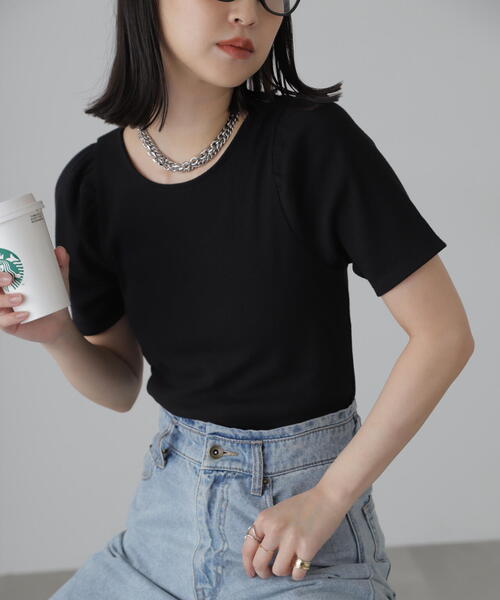 FREE'S MART（フリーズマート）の「◆バックリボンパフスリーブテレコカットソー（Tシャツ/カットソー・レディース・ブラック/ホワイト/ピンク/ライトグリーン・FREE）」の12枚目の写真