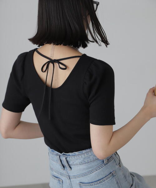 FREE'S MART（フリーズマート）の「◆バックリボンパフスリーブテレコカットソー（Tシャツ/カットソー・レディース・ブラック/ホワイト/ピンク/ライトグリーン・FREE）」の13枚目の写真