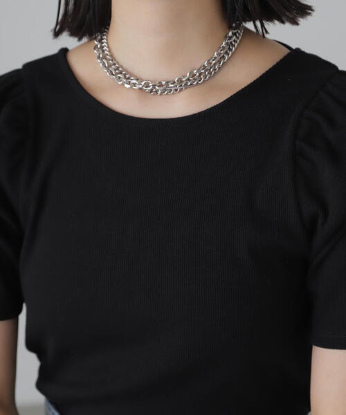 FREE'S MART（フリーズマート）の「◆バックリボンパフスリーブテレコカットソー（Tシャツ/カットソー・レディース・ブラック/ホワイト/ピンク/ライトグリーン・FREE）」の14枚目の写真