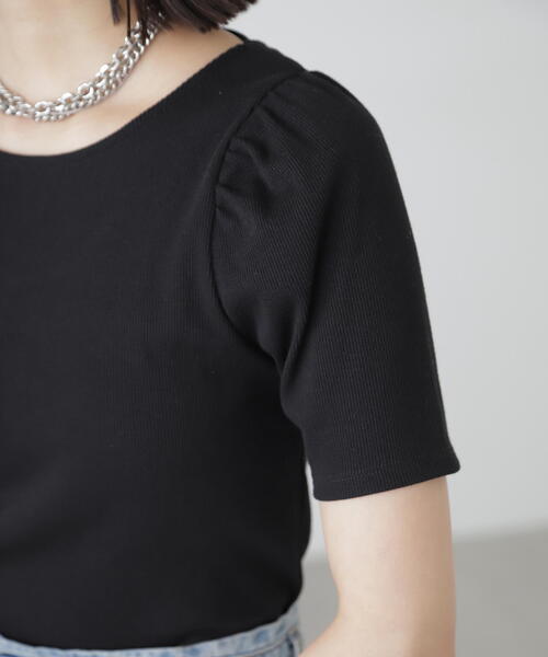 FREE'S MART（フリーズマート）の「◆バックリボンパフスリーブテレコカットソー（Tシャツ/カットソー・レディース・ブラック/ホワイト/ピンク/ライトグリーン・FREE）」の15枚目の写真