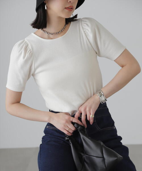 FREE'S MART（フリーズマート）の「◆バックリボンパフスリーブテレコカットソー（Tシャツ/カットソー・レディース・ブラック/ホワイト/ピンク/ライトグリーン・FREE）」の19枚目の写真