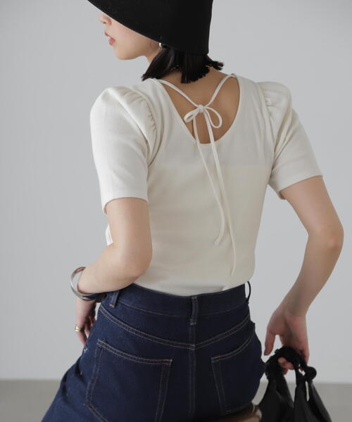 FREE'S MART（フリーズマート）の「◆バックリボンパフスリーブテレコカットソー（Tシャツ/カットソー・レディース・ブラック/ホワイト/ピンク/ライトグリーン・FREE）」の20枚目の写真