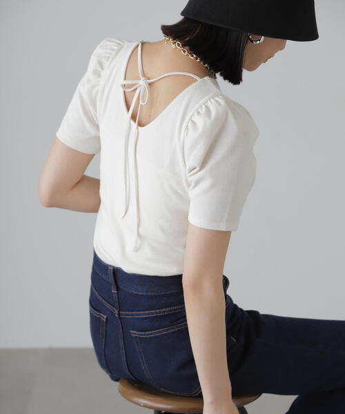 FREE'S MART（フリーズマート）の「◆バックリボンパフスリーブテレコカットソー（Tシャツ/カットソー・レディース・ブラック/ホワイト/ピンク/ライトグリーン・FREE）」の22枚目の写真