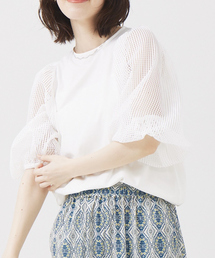 abahouse mavie | メッシュボリューム5分袖コンビプルオーバー(Tシャツ/カットソー)