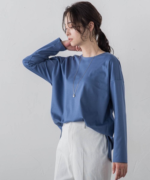LAUTREAMONT(ロートレアモン)の「【WEB限定】【3サイズ】スムースコットンカットソー≪洗える/接触冷感≫(Tシャツ/カットソー・レディース・ベージュ/チャコールグレー/ブルー/ブラック/ホワイト・11号/9号/7号)」の5枚目の写真