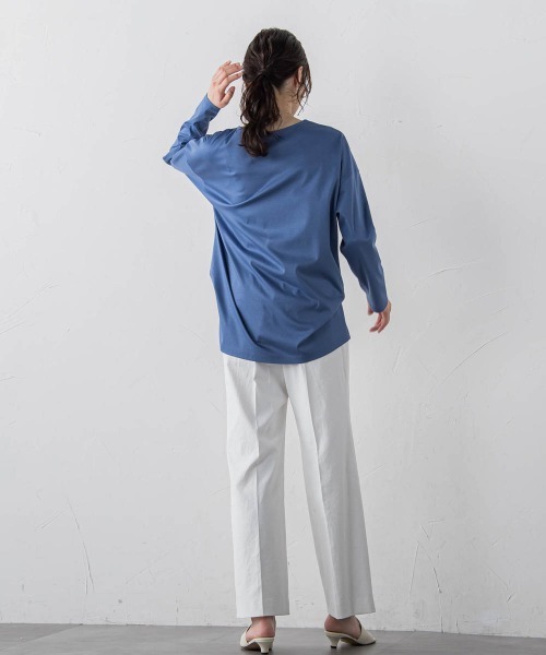 LAUTREAMONT(ロートレアモン)の「【WEB限定】【3サイズ】スムースコットンカットソー≪洗える/接触冷感≫(Tシャツ/カットソー・レディース・ベージュ/チャコールグレー/ブルー/ブラック/ホワイト・11号/9号/7号)」の6枚目の写真