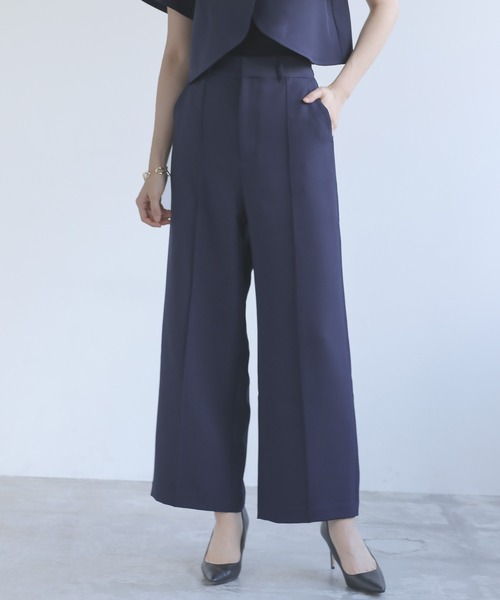 【セール】骨格を問わずスタイルアップパンツ♪【洗濯機OK＆2wayストレッチ】WEB限定！ダブルぷりっとクロス・センターシームワイドパンツ（スーツパンツ）｜WHITE JOOLA（ホワイトジョーラ）
