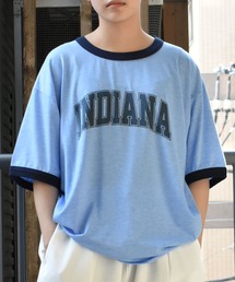 raglan sleeve print T-shirt/オーバーサイズ ラグランスリーブ プリント Tシャツ/リンガー プリント クルーネック 半袖Tシャツ