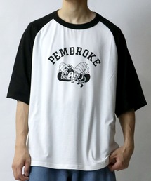 raglan sleeve print T-shirt/オーバーサイズ ラグランスリーブ プリント Tシャツ/リンガー プリント クルーネック 半袖Tシャツ