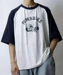 raglan sleeve print T-shirt/オーバーサイズ ラグランスリーブ プリント Tシャツ/リンガー プリント クルーネック 半袖Tシャツ