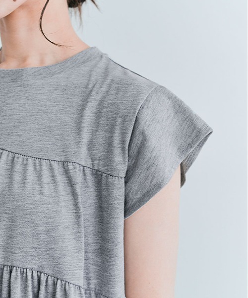 kirakiraShop(キラキラショップ)の「ティアード チュニック Tシャツ フレンチスリーブ(Tシャツ/カットソー・レディース・ネイビー/ブラック/オフホワイト/杢グレー/ブルー/チャコール/ミント・M/L)」の10枚目の写真