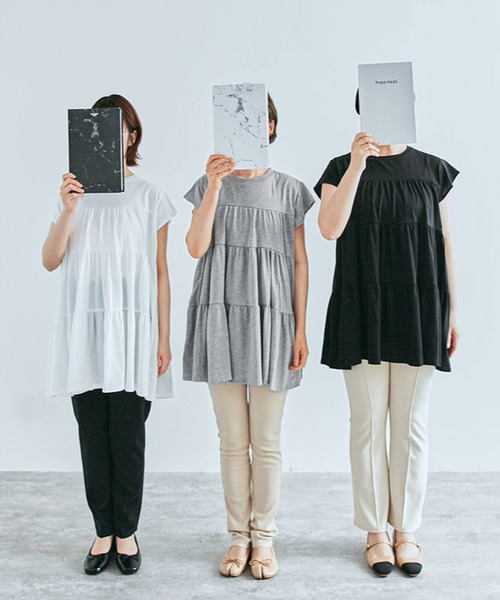 kirakiraShop(キラキラショップ)の「ティアード チュニック Tシャツ フレンチスリーブ(Tシャツ/カットソー・レディース・ネイビー/ブラック/オフホワイト/杢グレー/ブルー/チャコール/ミント・M/L)」の8枚目の写真