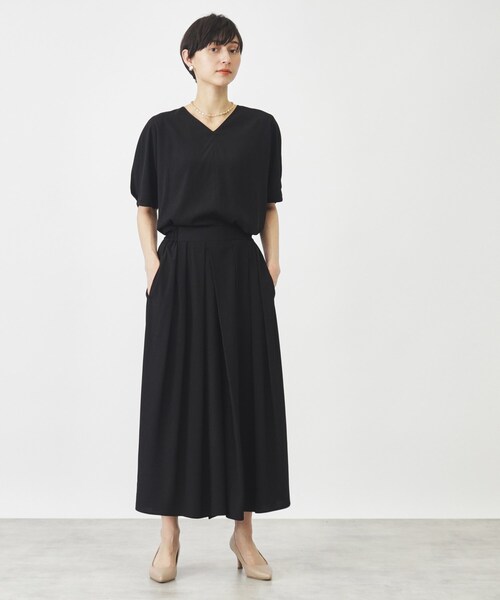 THE SHOP TK (ザ ショップ ティーケー )の「◆【セットアイテム】ブラウス&フレアパンツ/洗濯機OK(ワンピース・レディース・グリーン/ブラック/ナチュラル・12/13)」の1枚目の写真