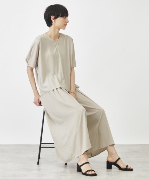 THE SHOP TK (ザ ショップ ティーケー )の「◆【セットアイテム】ブラウス&フレアパンツ/洗濯機OK(ワンピース・レディース・グリーン/ブラック/ナチュラル・12/13)」の4枚目の写真