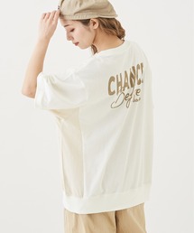 CUBE SUGAR（キューブシュガー）の「強撚ムラ糸天竺バックプリント切替ビッグTシャツ（Tシャツ/カットソー）」