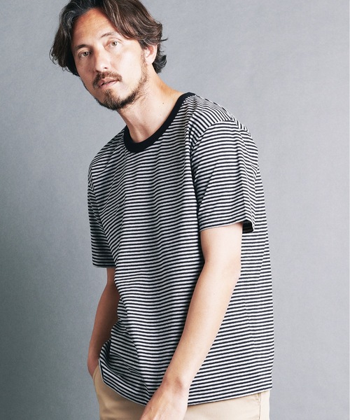 Magine(マージン)の「SUPIMA CTN SILKET BORDER U/N TEE S/S:スーピマ コットン シルケット ボーダー Uネック Tシャツ(Tシャツ/カットソー・メンズ・ホワイト×グレー/ホワイト×ブラック/ブラック×グレー・44/46/48)」の3枚目の写真