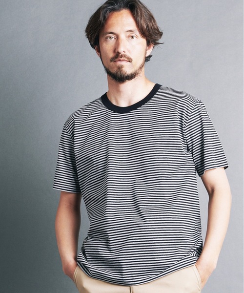 Magine(マージン)の「SUPIMA CTN SILKET BORDER U/N TEE S/S:スーピマ コットン シルケット ボーダー Uネック Tシャツ(Tシャツ/カットソー・メンズ・ホワイト×グレー/ホワイト×ブラック/ブラック×グレー・44/46/48)」の14枚目の写真
