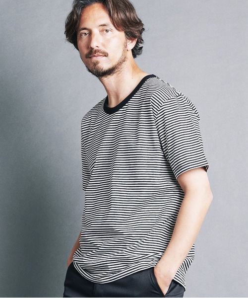 Magine(マージン)の「SUPIMA CTN SILKET BORDER U/N TEE S/S:スーピマ コットン シルケット ボーダー Uネック Tシャツ(Tシャツ/カットソー・メンズ・ホワイト×グレー/ホワイト×ブラック/ブラック×グレー・44/46/48)」の7枚目の写真