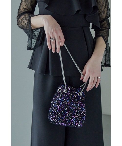 ショルダー巾着スパンコールパーティーバッグ フォーマル オケージョン