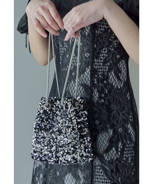 niana（ニアナ）の「ショルダー巾着スパンコールパーティーバッグ フォーマル オケージョン 結婚式 二次会 お呼ばれ（ハンドバッグ・レディース・シルバー/グレー/ブラック/ブラックミックス・FREE）」の7枚目の写真