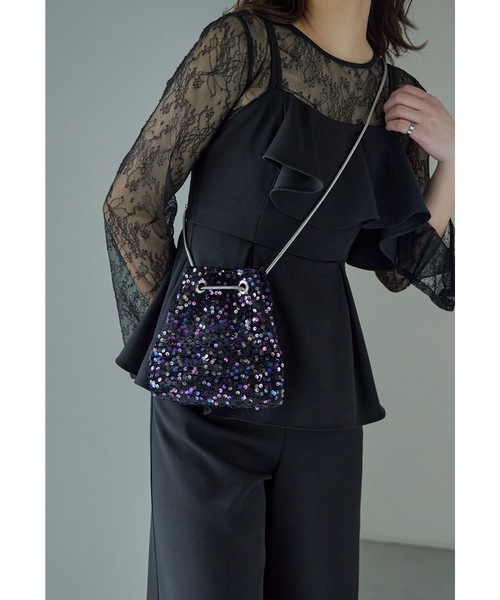 ショルダー巾着スパンコールパーティーバッグ フォーマル オケージョン