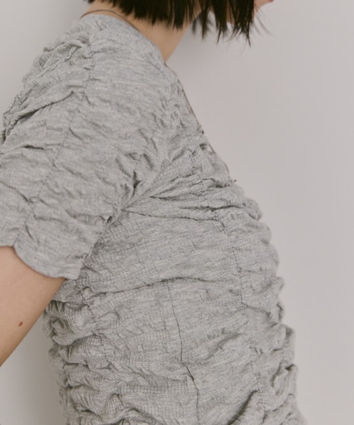 Aunt Marie's（アントマリーズ）の「ハーフスリーブシャーリングクロップドトップス/カットソー（Tシャツ/カットソー・レディース・ホワイト/ライトブルー/ブラック/グレー/イエロー・FREE）」の4枚目の写真