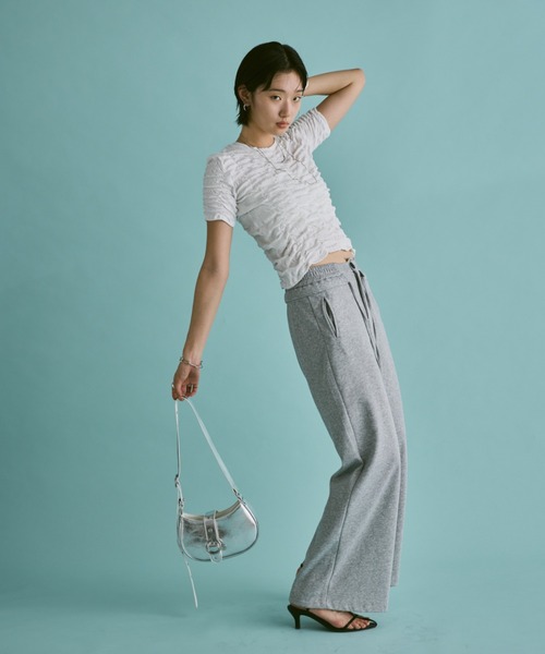 Aunt Marie's（アントマリーズ）の「ハーフスリーブシャーリングクロップドトップス/カットソー（Tシャツ/カットソー・レディース・ホワイト/ライトブルー/ブラック/グレー/イエロー・FREE）」の20枚目の写真