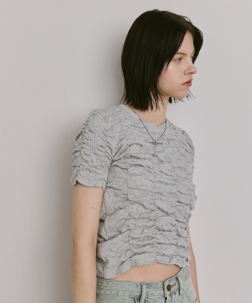 Aunt Marie's（アントマリーズ）の「ハーフスリーブシャーリングクロップドトップス/カットソー（Tシャツ/カットソー・レディース・ホワイト/ライトブルー/ブラック/グレー/イエロー・FREE）」の22枚目の写真